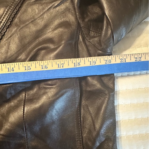 JACLYN SMITH BROWN  SOFT LEATHER JACKET, SCALLOPED TRIM ON POCKETS,  WOMEN'S 16 - Picture 9 of 11